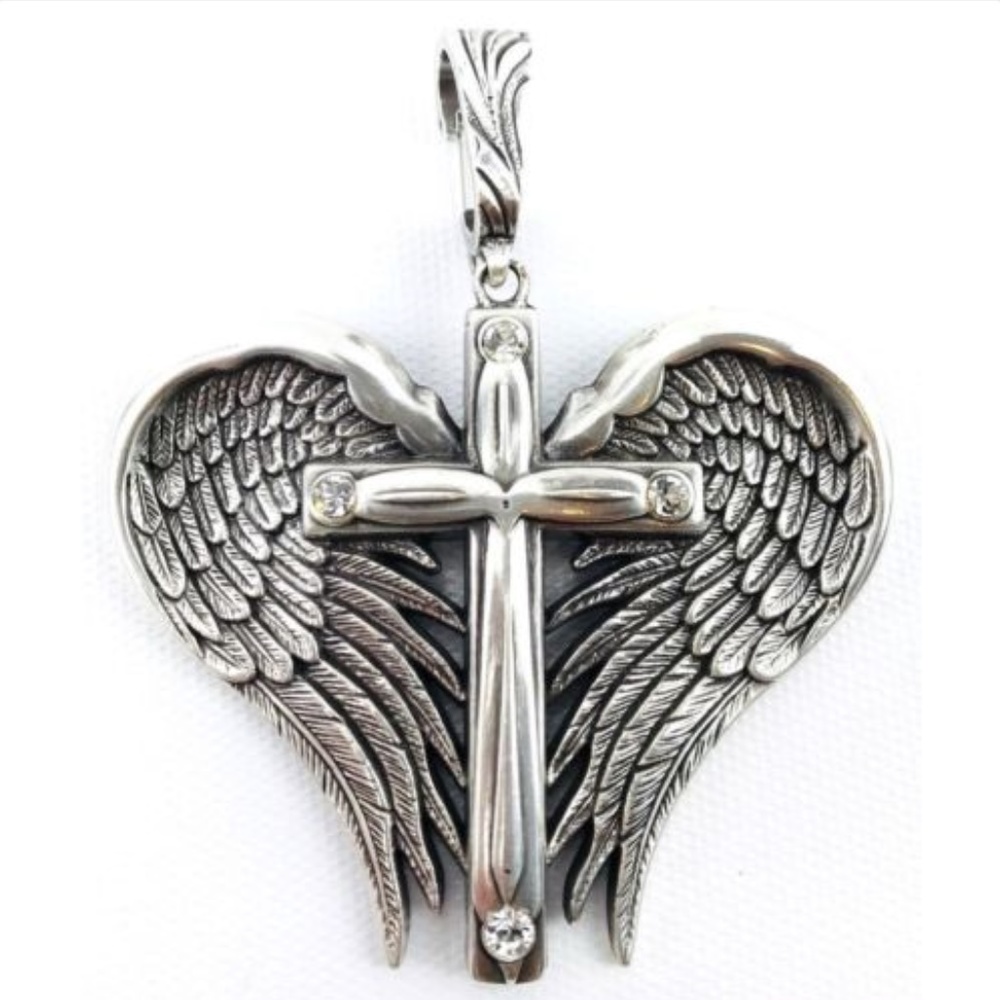 Crystal Cowgirl Pendent Charm Angel Wings Cross